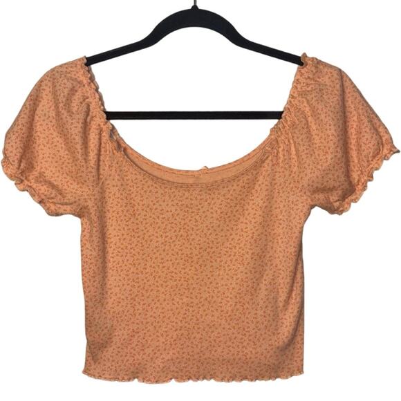 American Eagle Orange Floral Top woman's size small off the shoulder - Picture 3 of 16